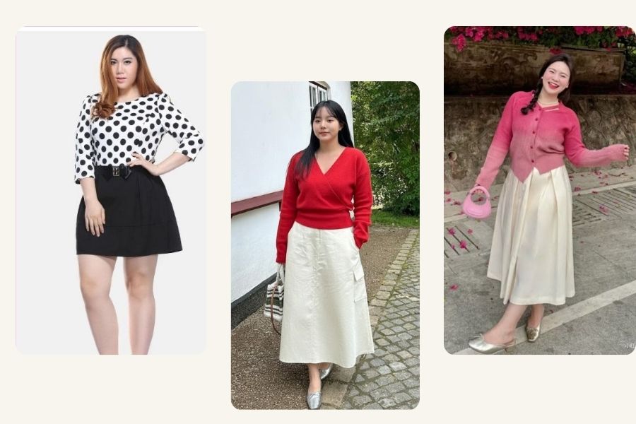 Cách phối đồ đi chơi cho nữ mập - Phối với váy chữ A