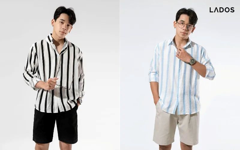 Áo sơ mi kẻ sọc nam phối quần short
