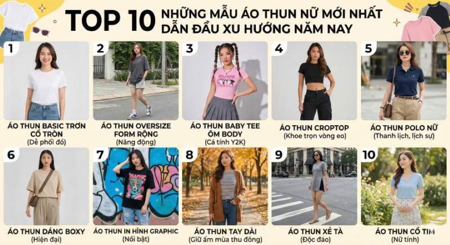 Top 10 những mẫu áo thun nữ mới nhất