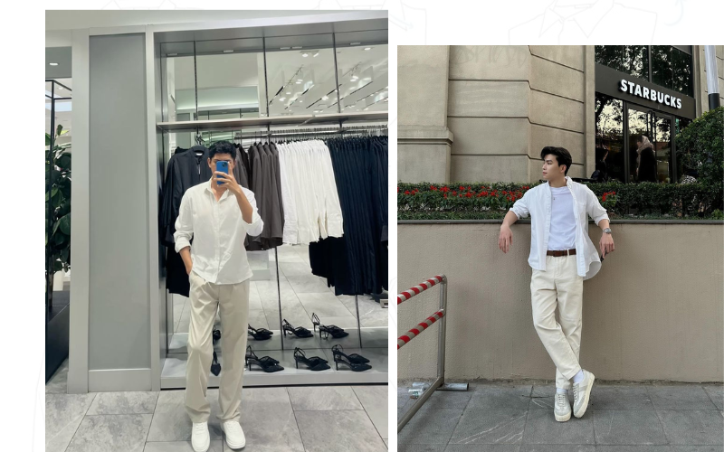 áo sơ mi phối với quần kaki