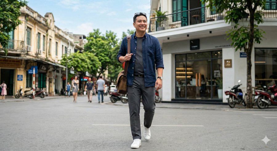 Nguyên tắc phối đồ cho người béo bụng nam